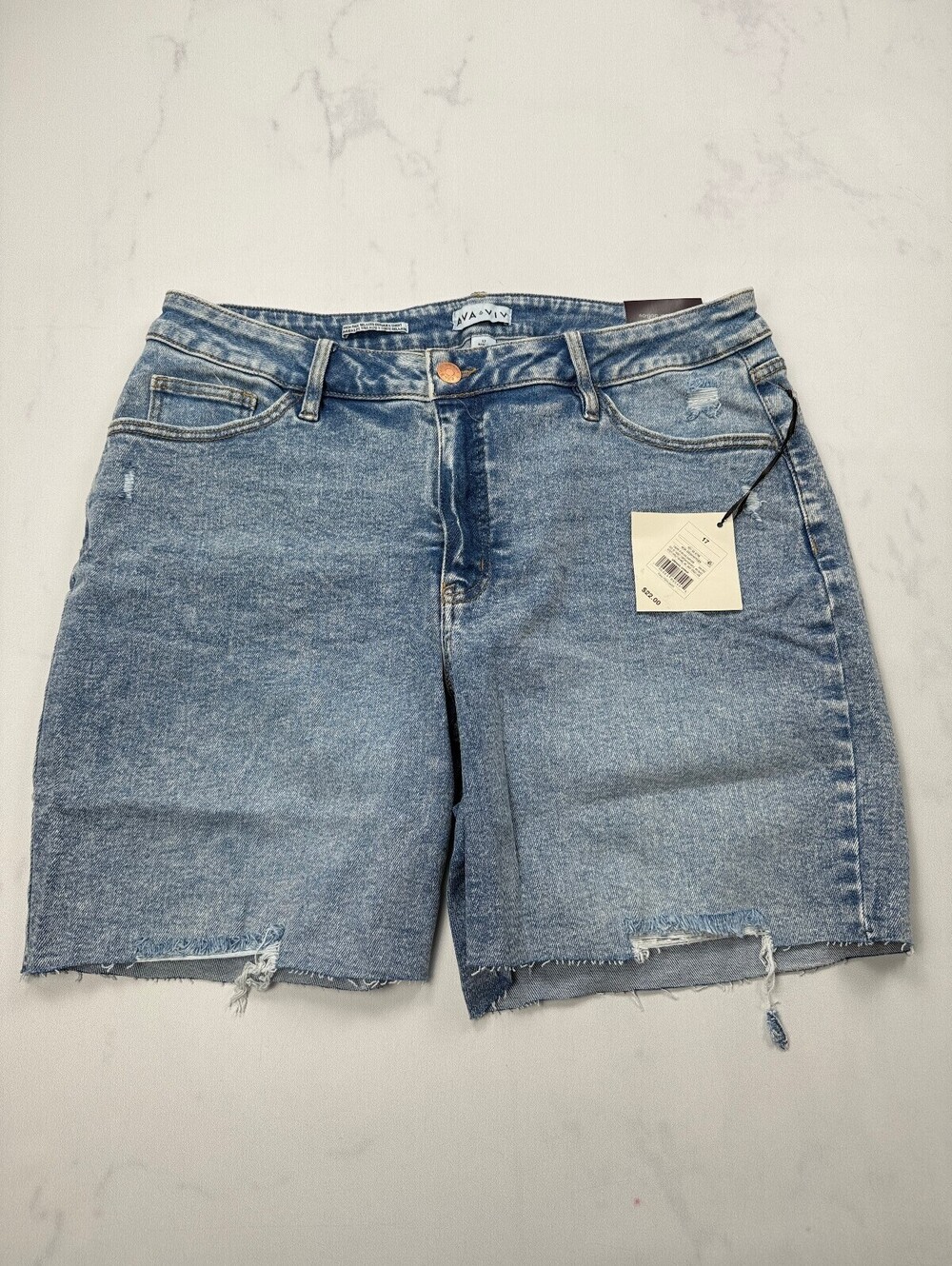 Ava & Viv Distressed Denim Shorts Light Blue Modern Straight Leg - Womens 17 NWT